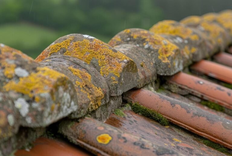 Mossy tiled roof ridge capping